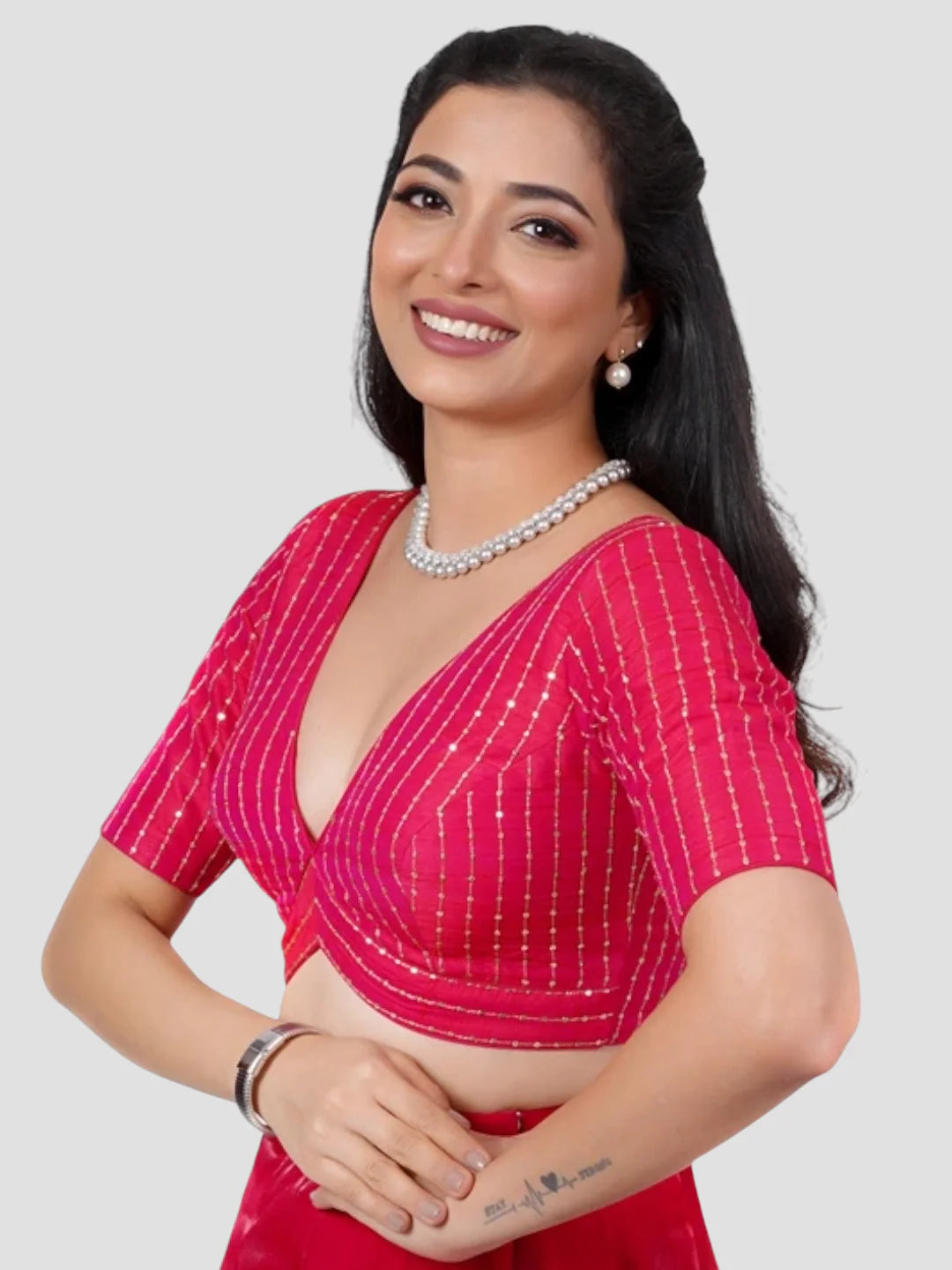 Rani Silk V Neck Half Sleeves Readymade Blouse