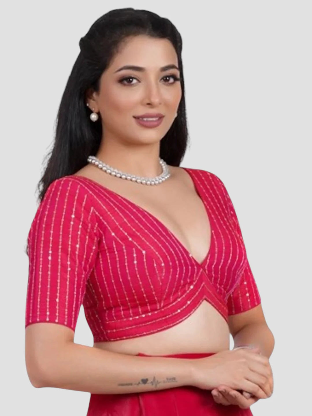 Rani Silk V Neck Half Sleeves Readymade Blouse