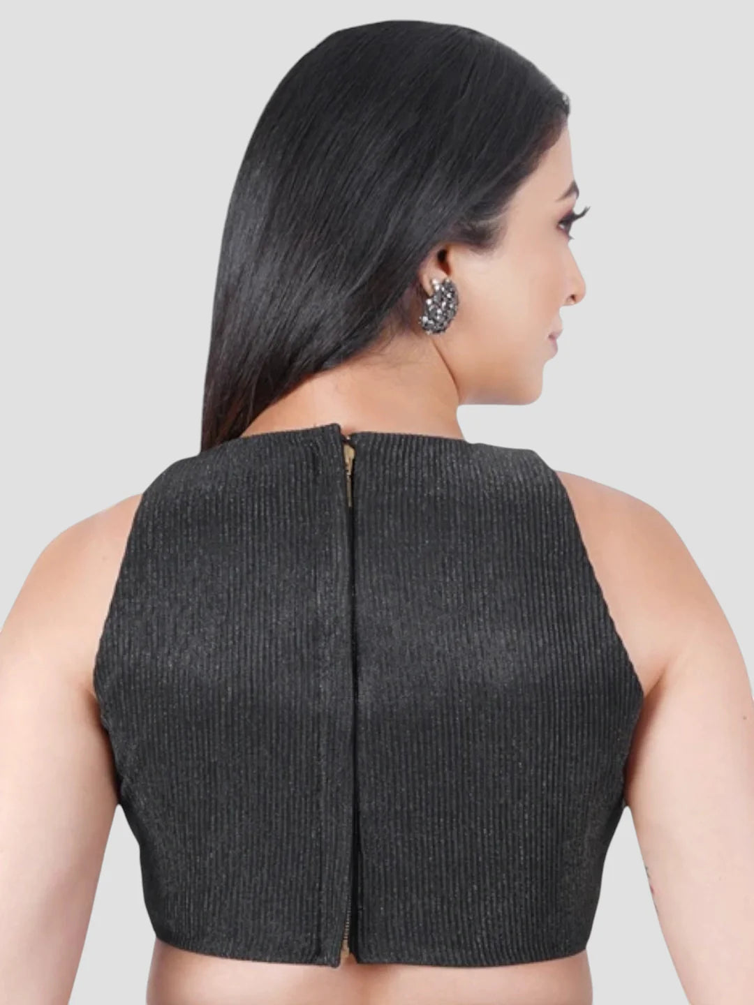 Black Incut Crush Fabric Sleeveless Readymade Blouse