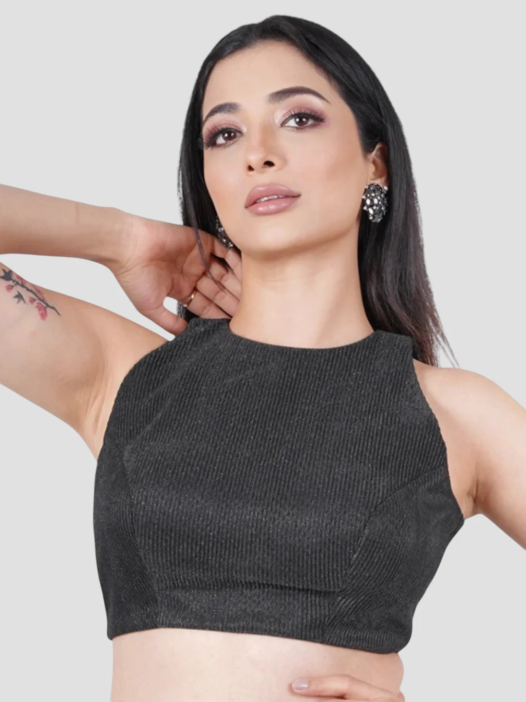 Black Incut Crush Fabric Sleeveless Readymade Blouse