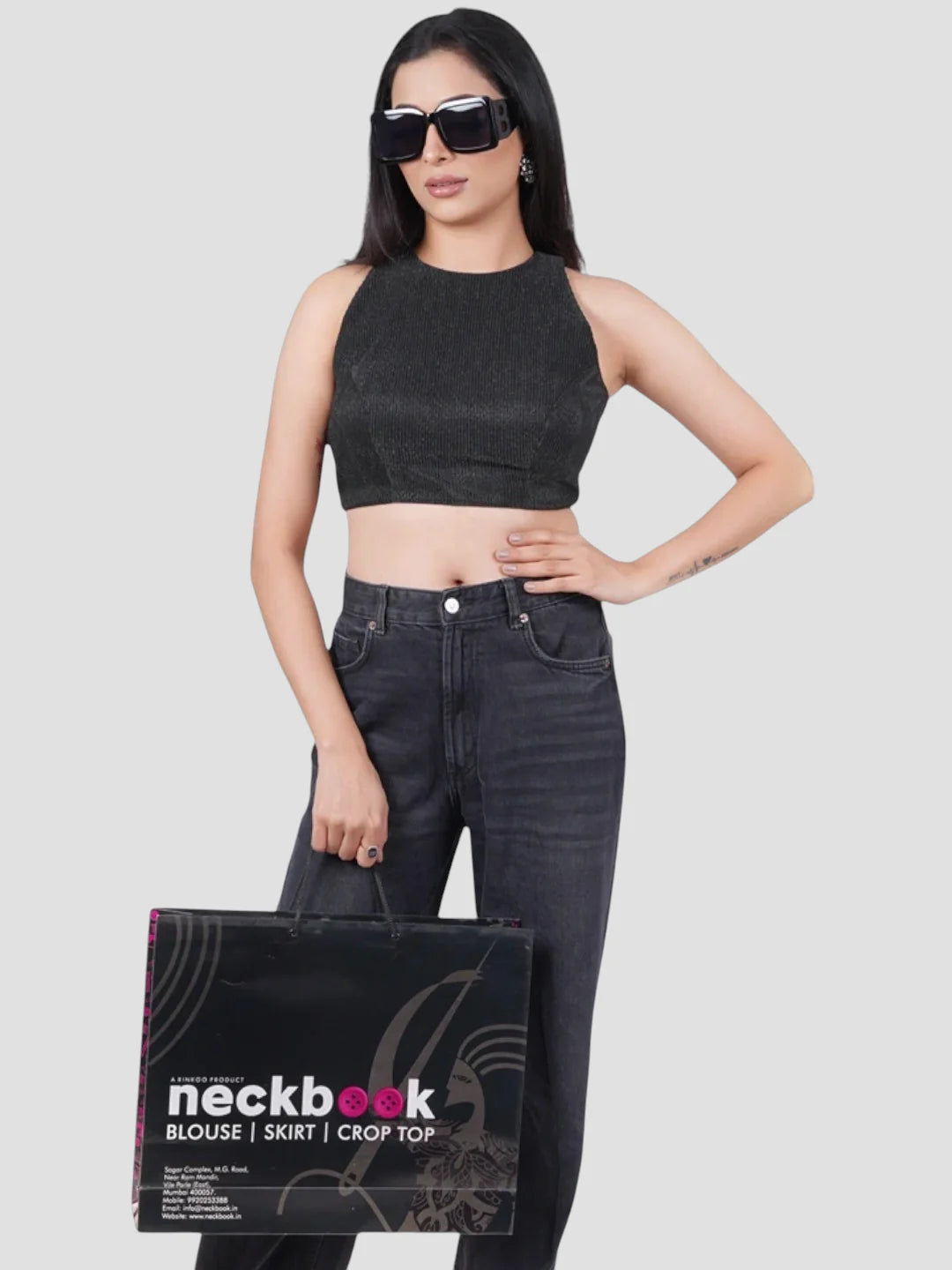 Black Incut Crush Fabric Sleeveless Readymade Blouse