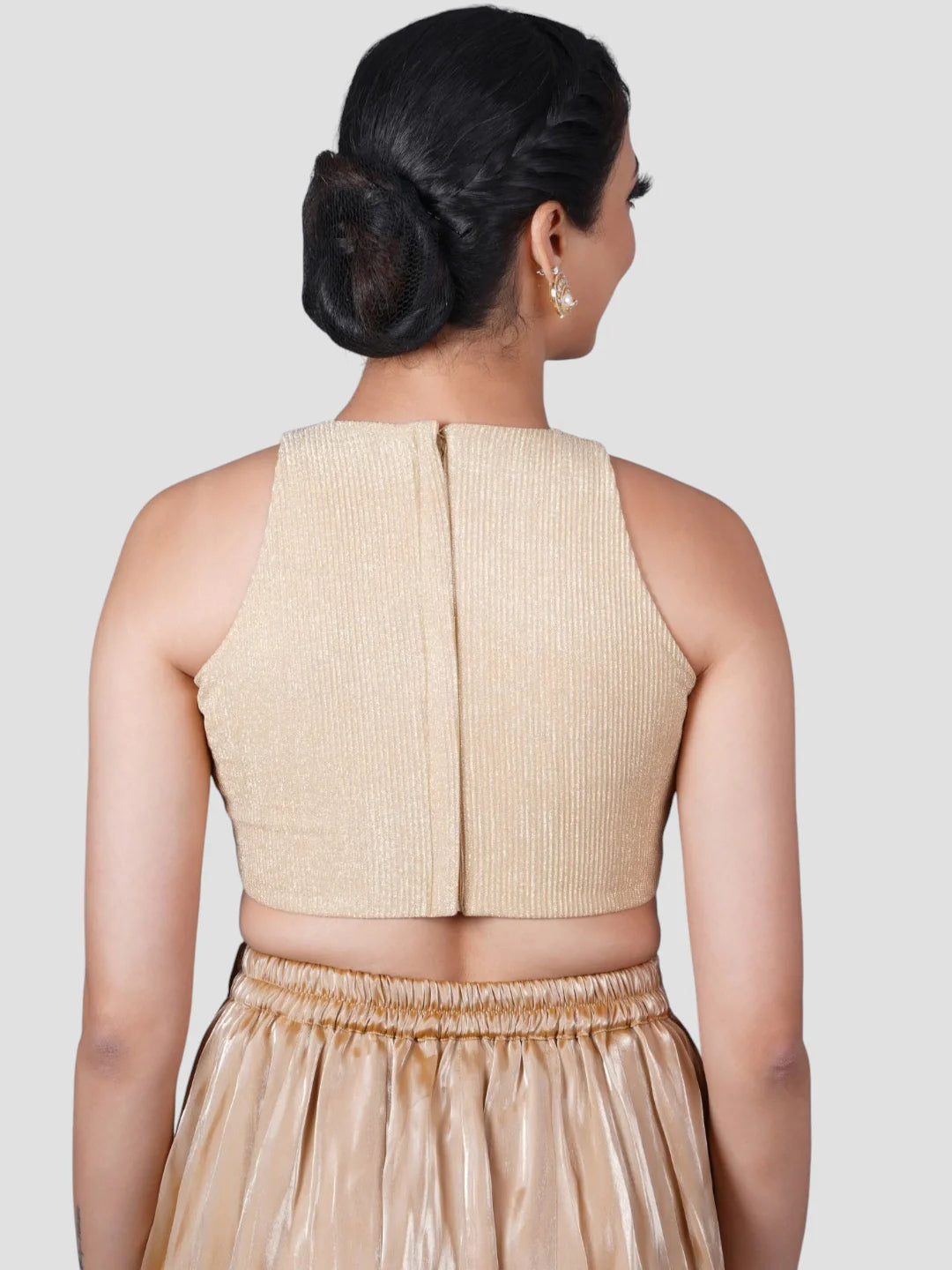 Gold Incut Crush Fabric Sleeveless Readymade Blouse