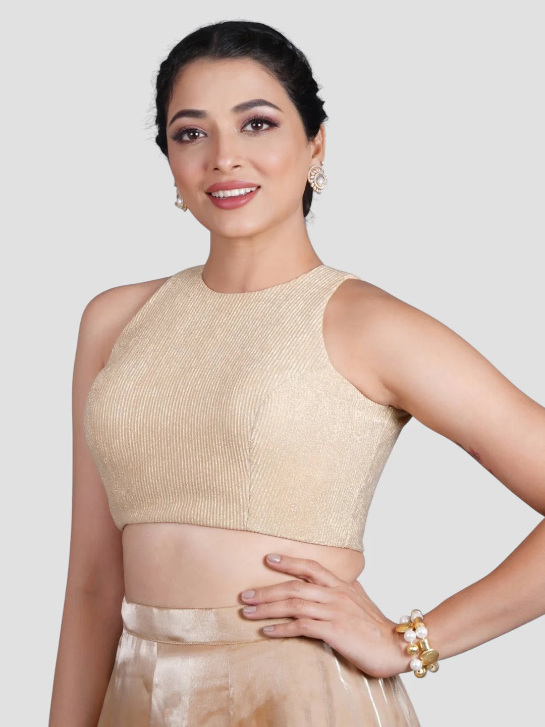 Gold Incut Crush Fabric Sleeveless Readymade Blouse