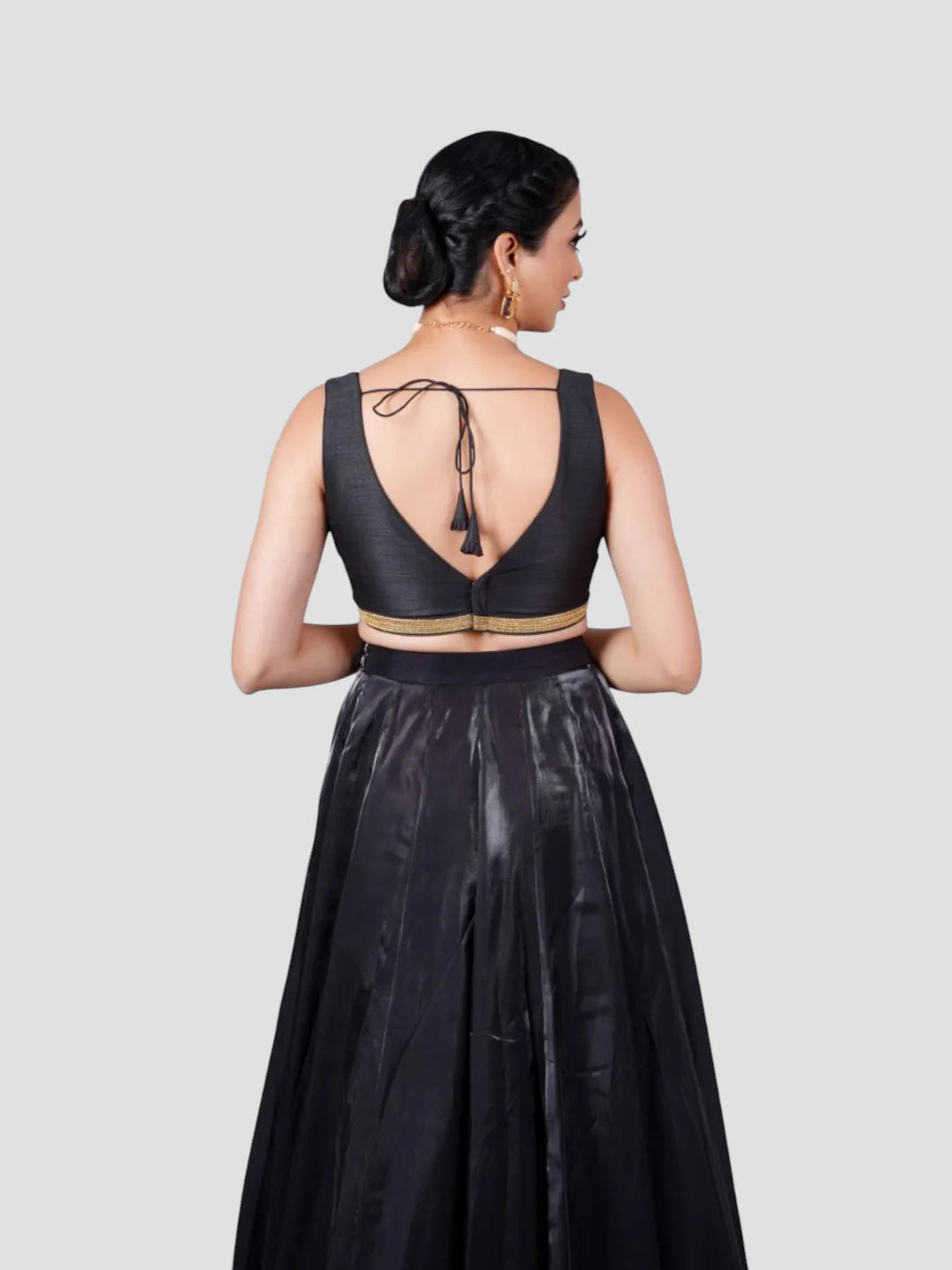 Black Silk Deep Neck Sleeveless Readymade Blouse