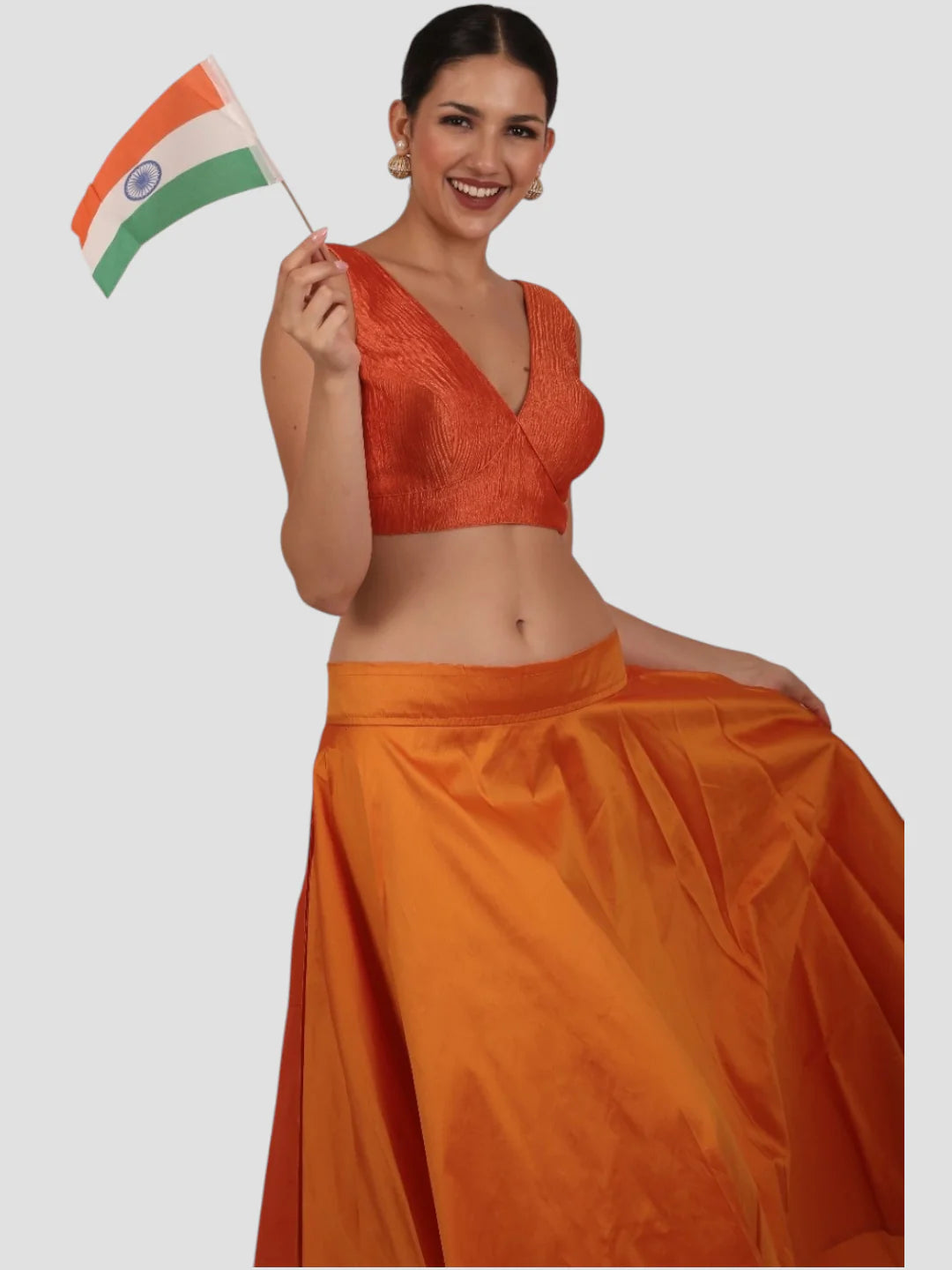 Orange Crush V Neck Sleeveless Saree Blouse