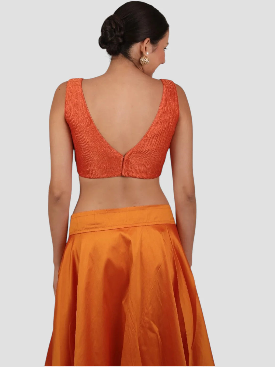 Orange Crush V Neck Sleeveless Saree Blouse