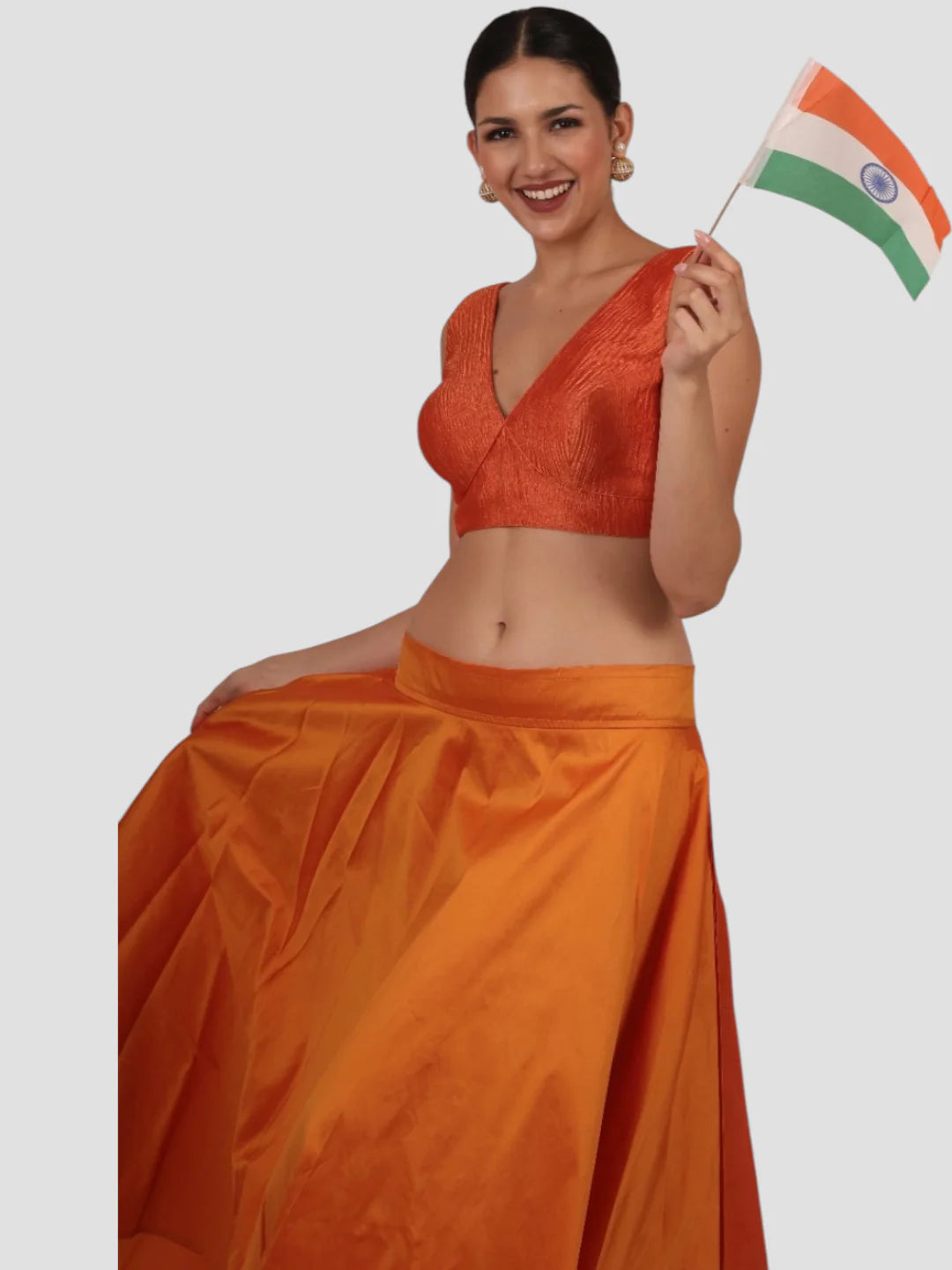 Orange Crush V Neck Sleeveless Saree Blouse