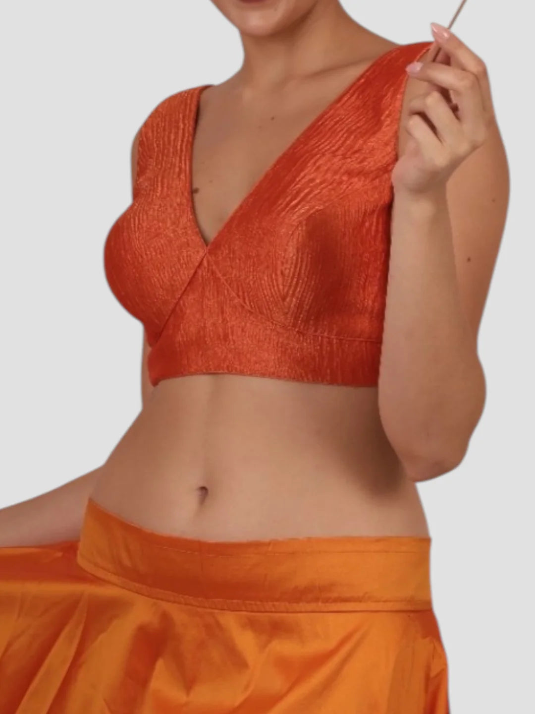 Orange Crush V Neck Sleeveless Saree Blouse