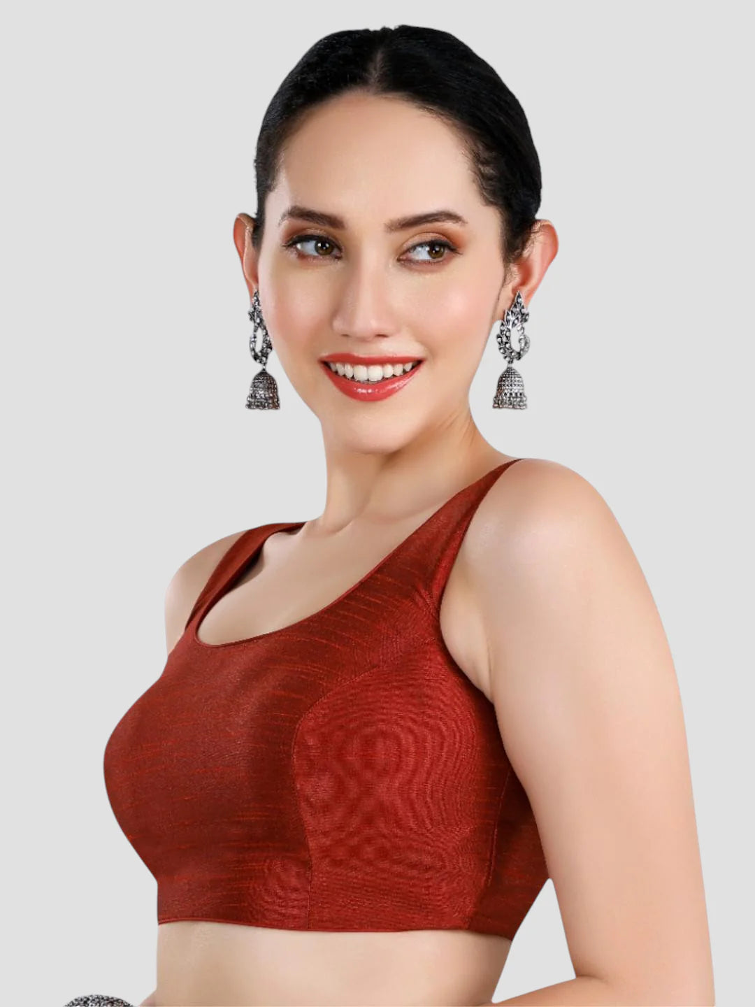 Elegant Maroon Dupion Silk Sleeveless Readymade Saree Blouse