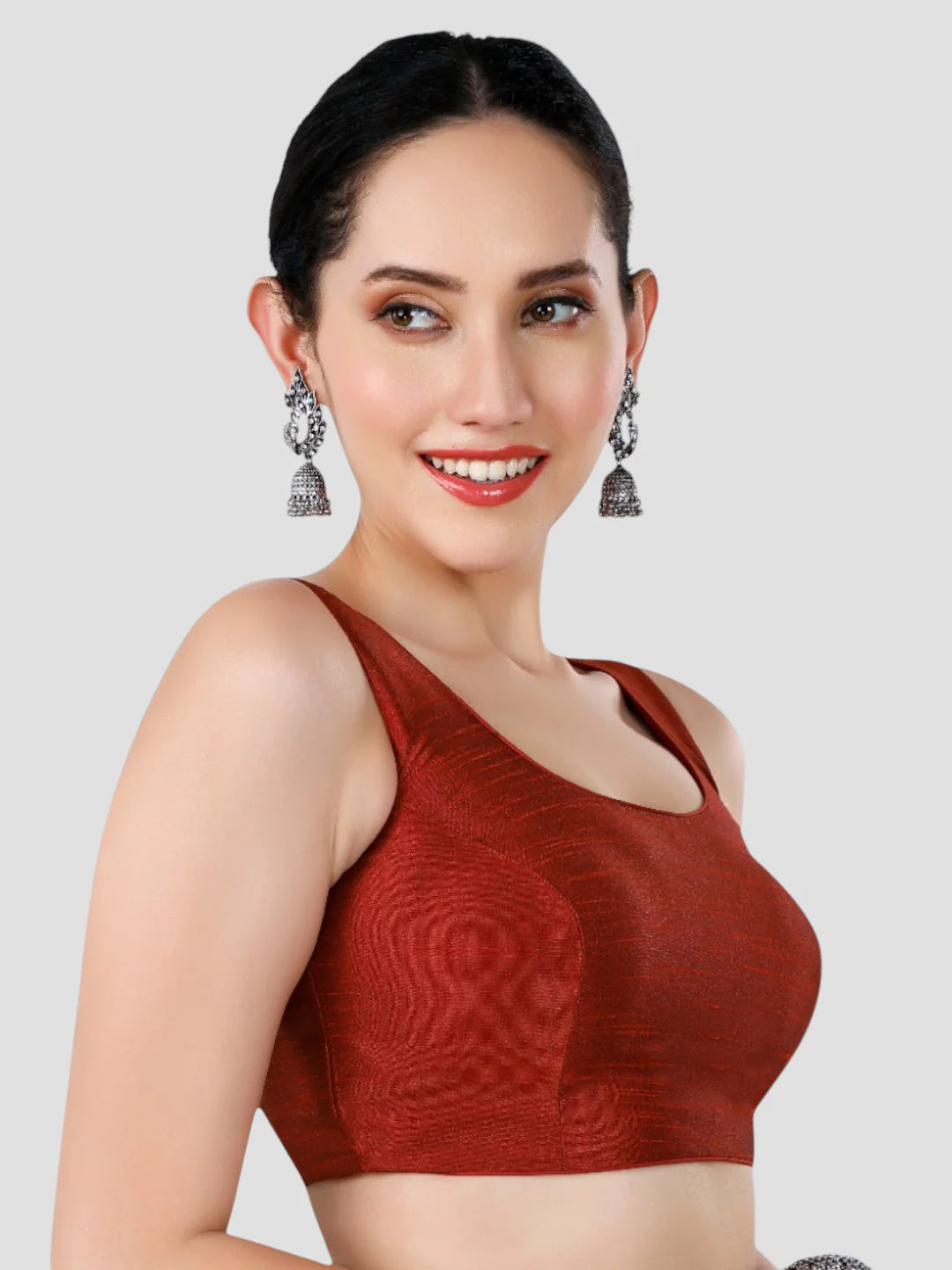 Elegant Maroon Dupion Silk Sleeveless Readymade Saree Blouse