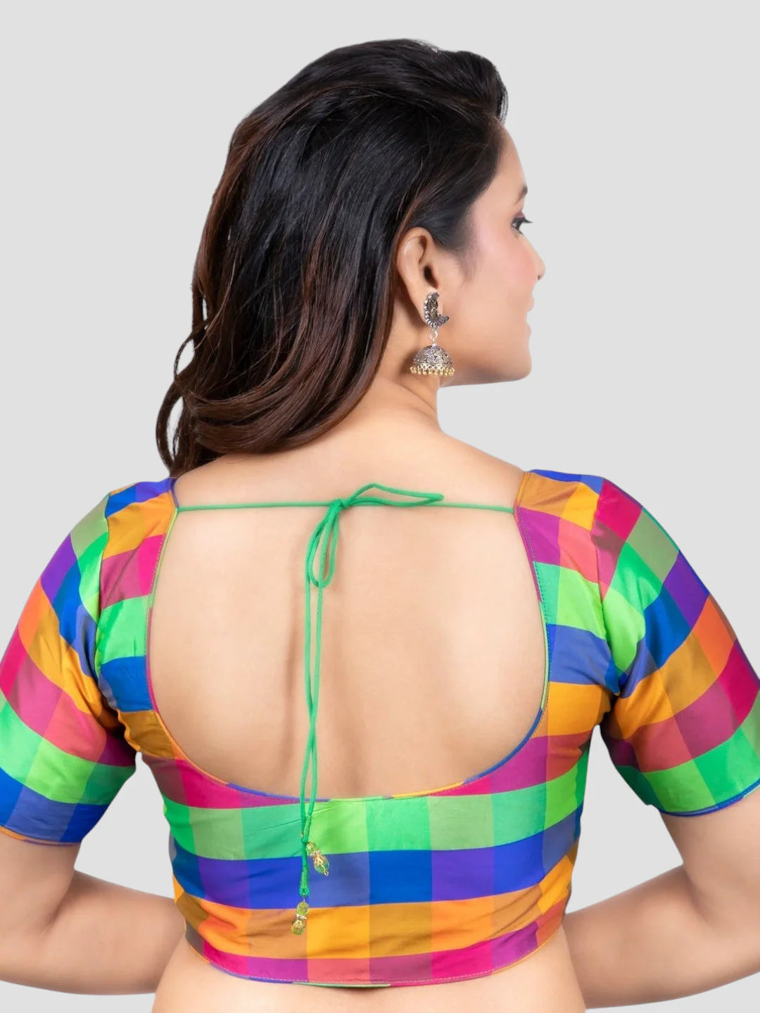 Multicolor Silk Round Neck Short Sleeves Readymade Blouse