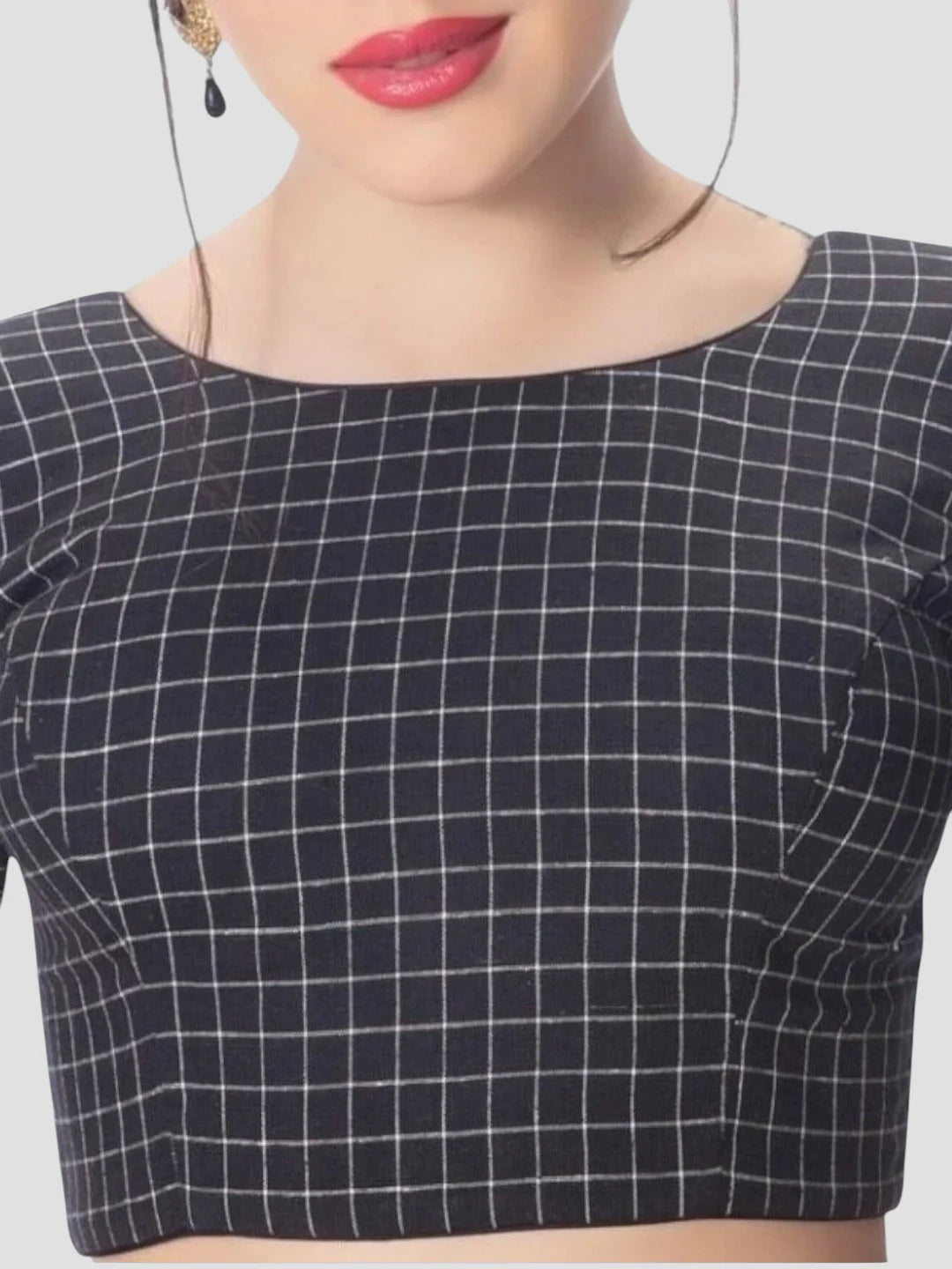 Black Cotton Round Neck Half Sleeves Readymade Blouse