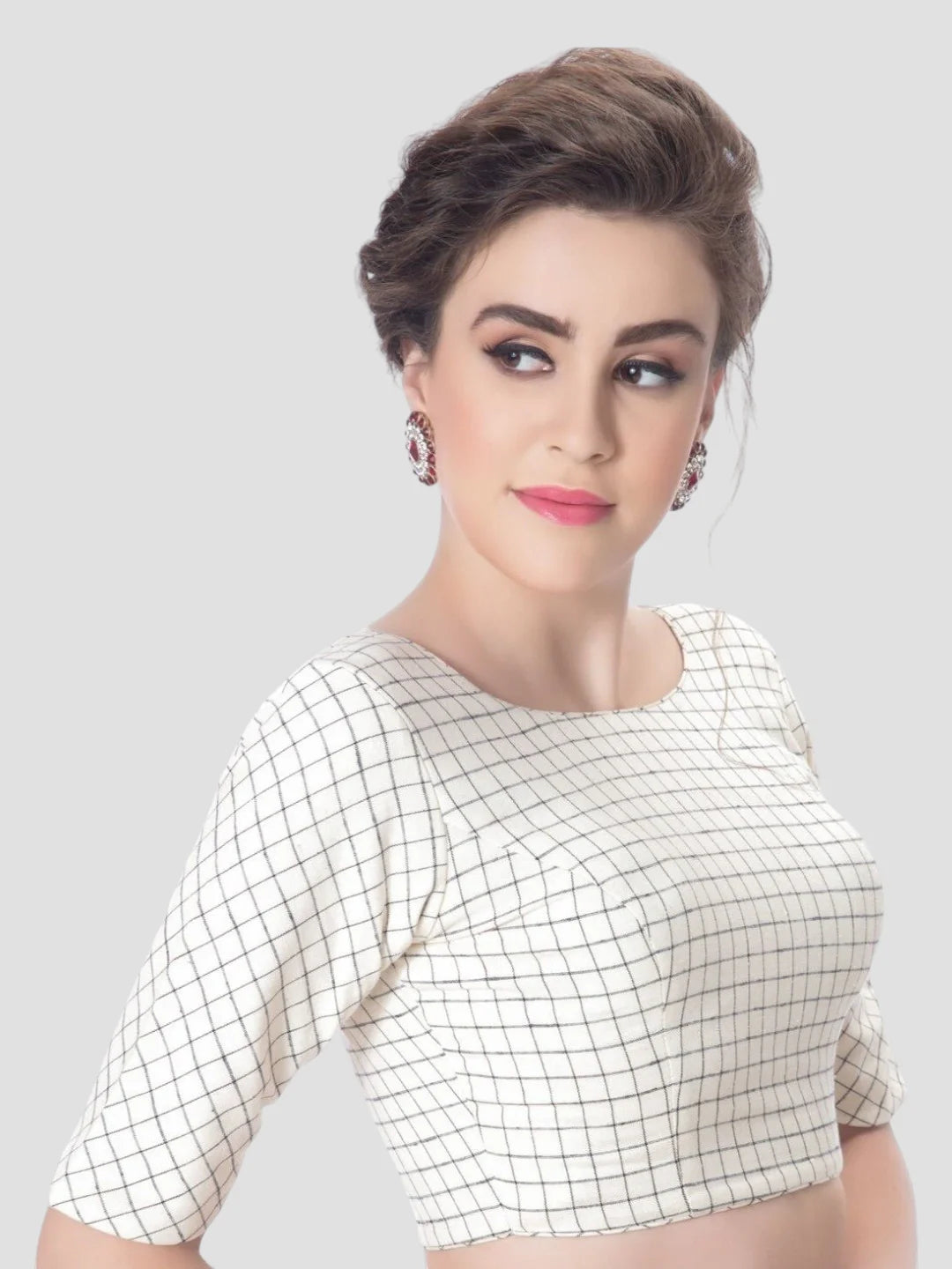 White Cotton Round Neck Half Sleeves Readymade Blouse