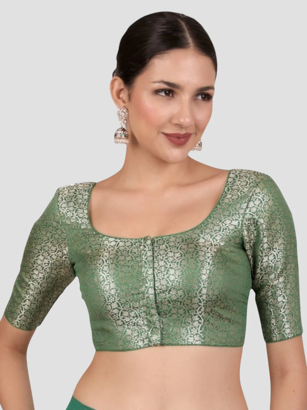Elegant Green Brocade Padded Readymade Saree Blouse