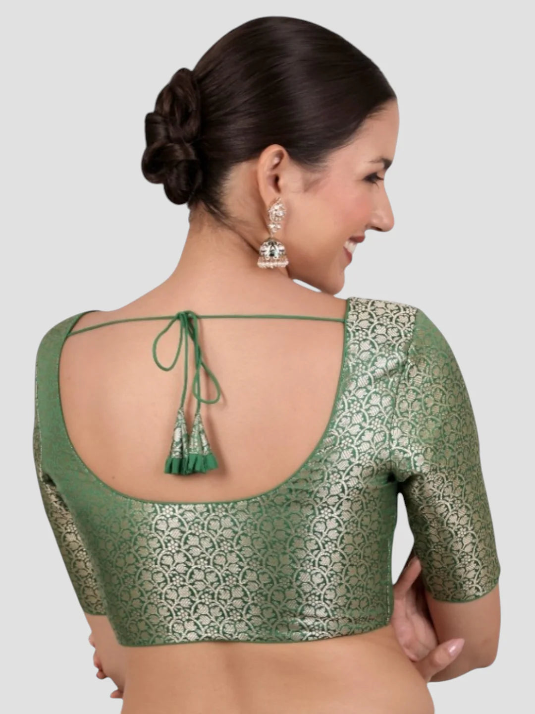Elegant Green Brocade Padded Readymade Saree Blouse