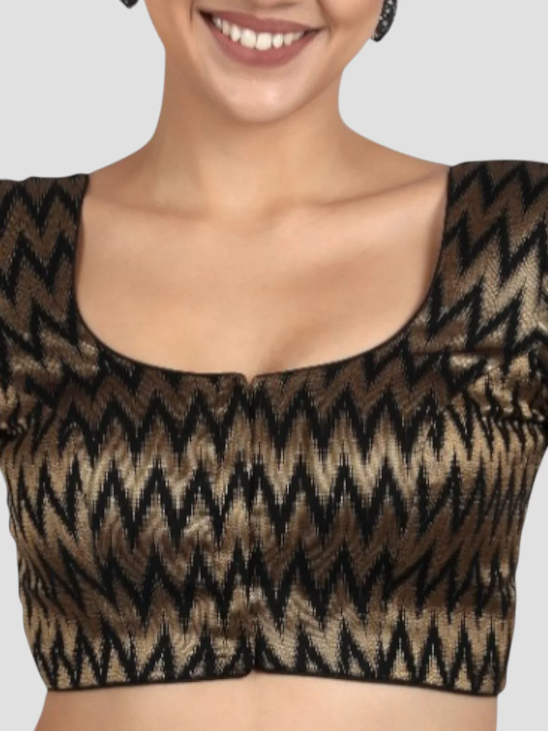 Black & Gold Zigzag Pattern Brocade Readymade Saree Blouse