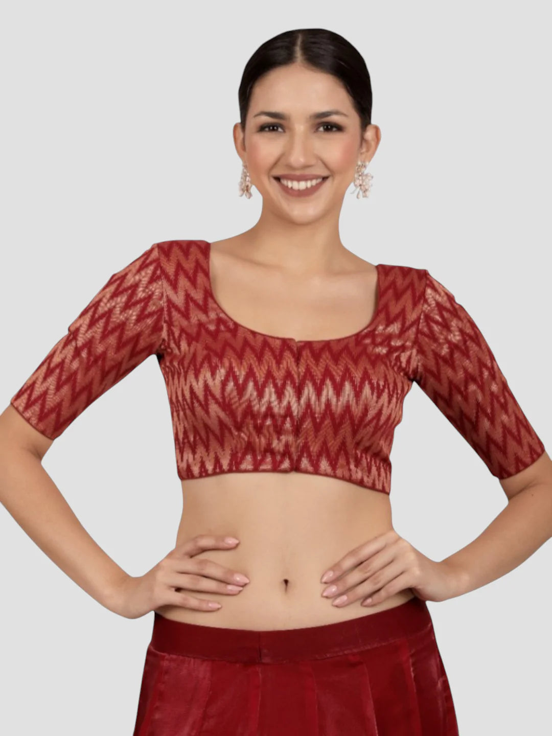 Maroon & Gold Zigzag Pattern Brocade Readymade Saree Blouse