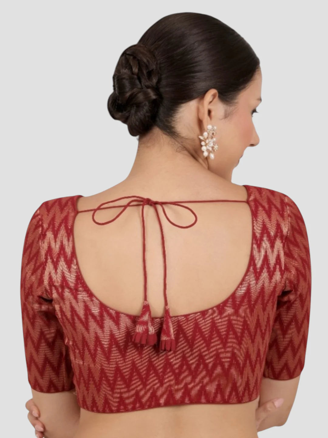 Maroon & Gold Zigzag Pattern Brocade Readymade Saree Blouse