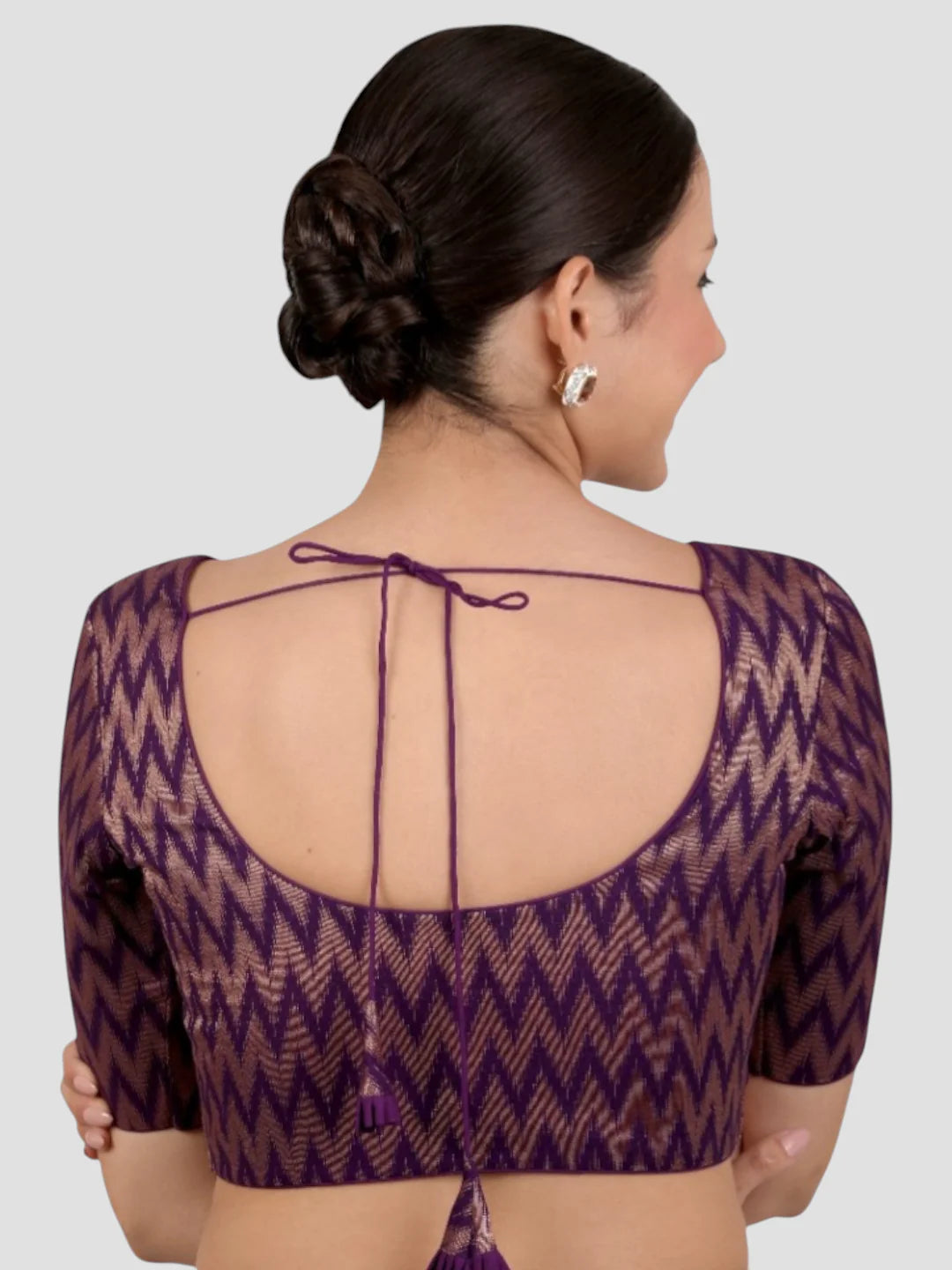 Purple & Gold Zigzag Pattern Brocade Readymade Saree Blouse
