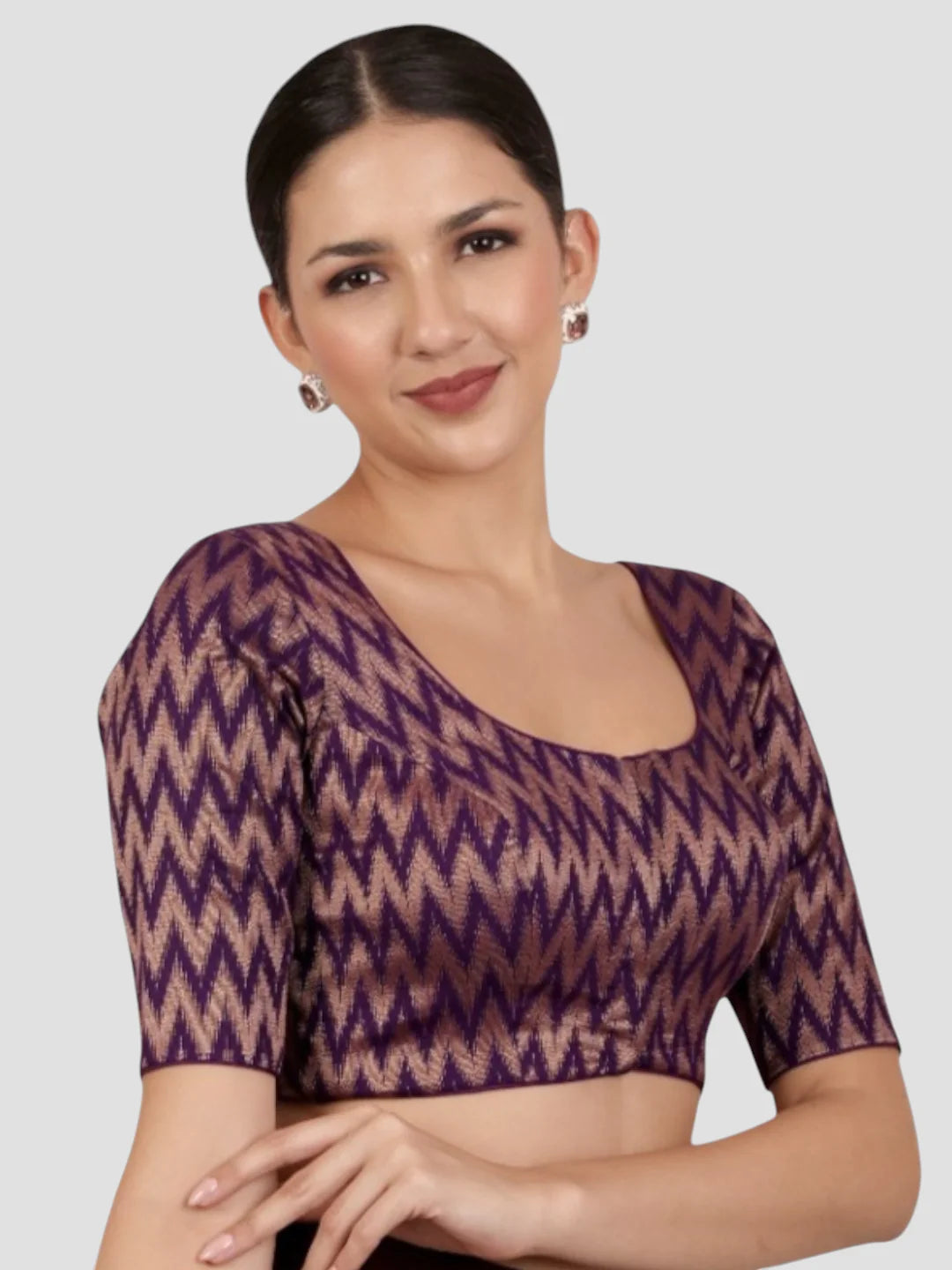 Purple & Gold Zigzag Pattern Brocade Readymade Saree Blouse