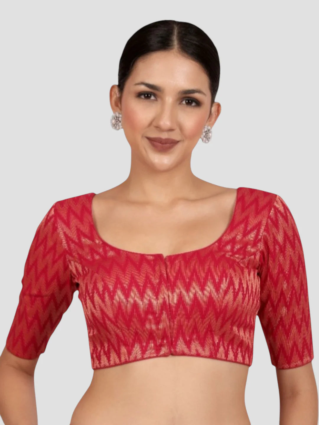 Rani & Gold Zigzag Pattern Brocade Readymade Saree Blouse