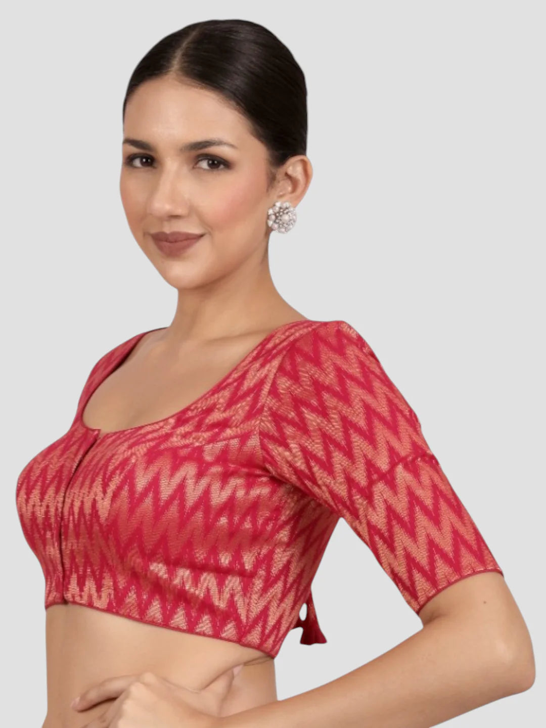 Rani & Gold Zigzag Pattern Brocade Readymade Saree Blouse