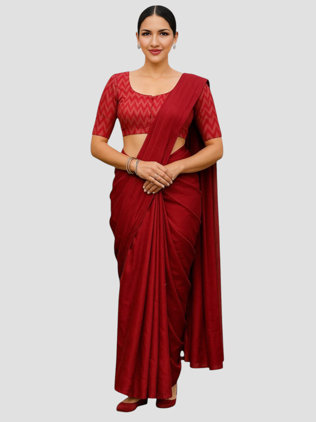 Rani & Gold Zigzag Pattern Brocade Readymade Saree Blouse