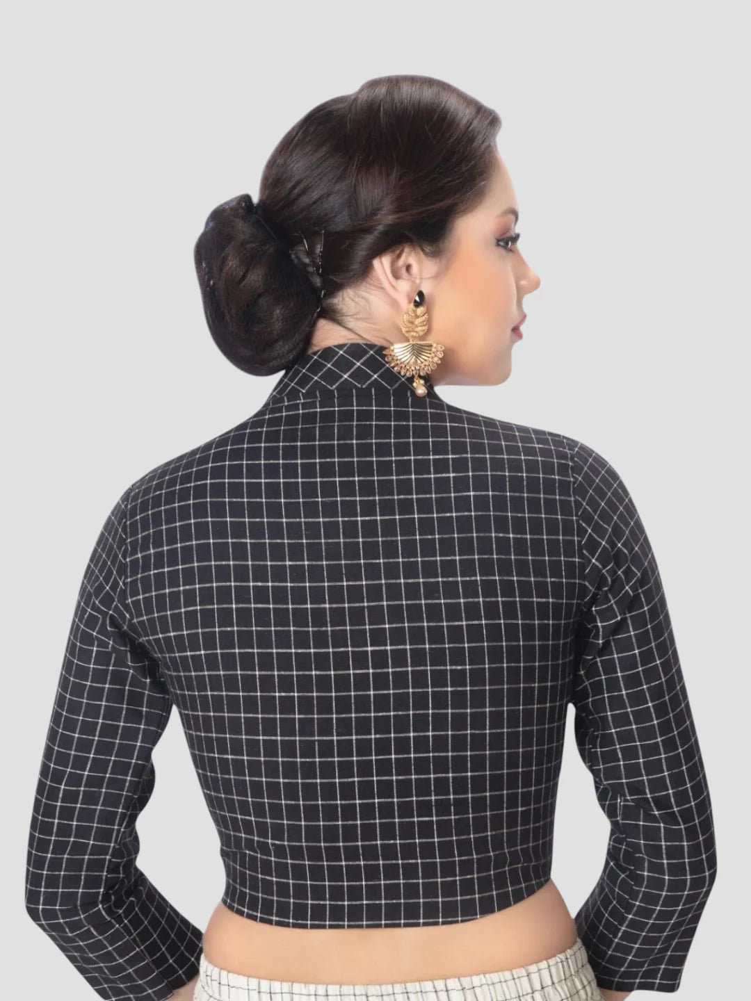 Black Cotton Collar Neck 3/4 Sleeves Readymade Blouse