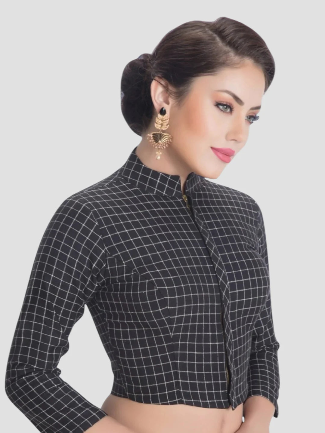 Black Cotton Collar Neck 3/4 Sleeves Readymade Blouse