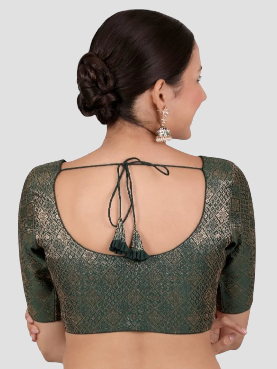 Bottle green Brocade Padded Readymade Saree Blouse