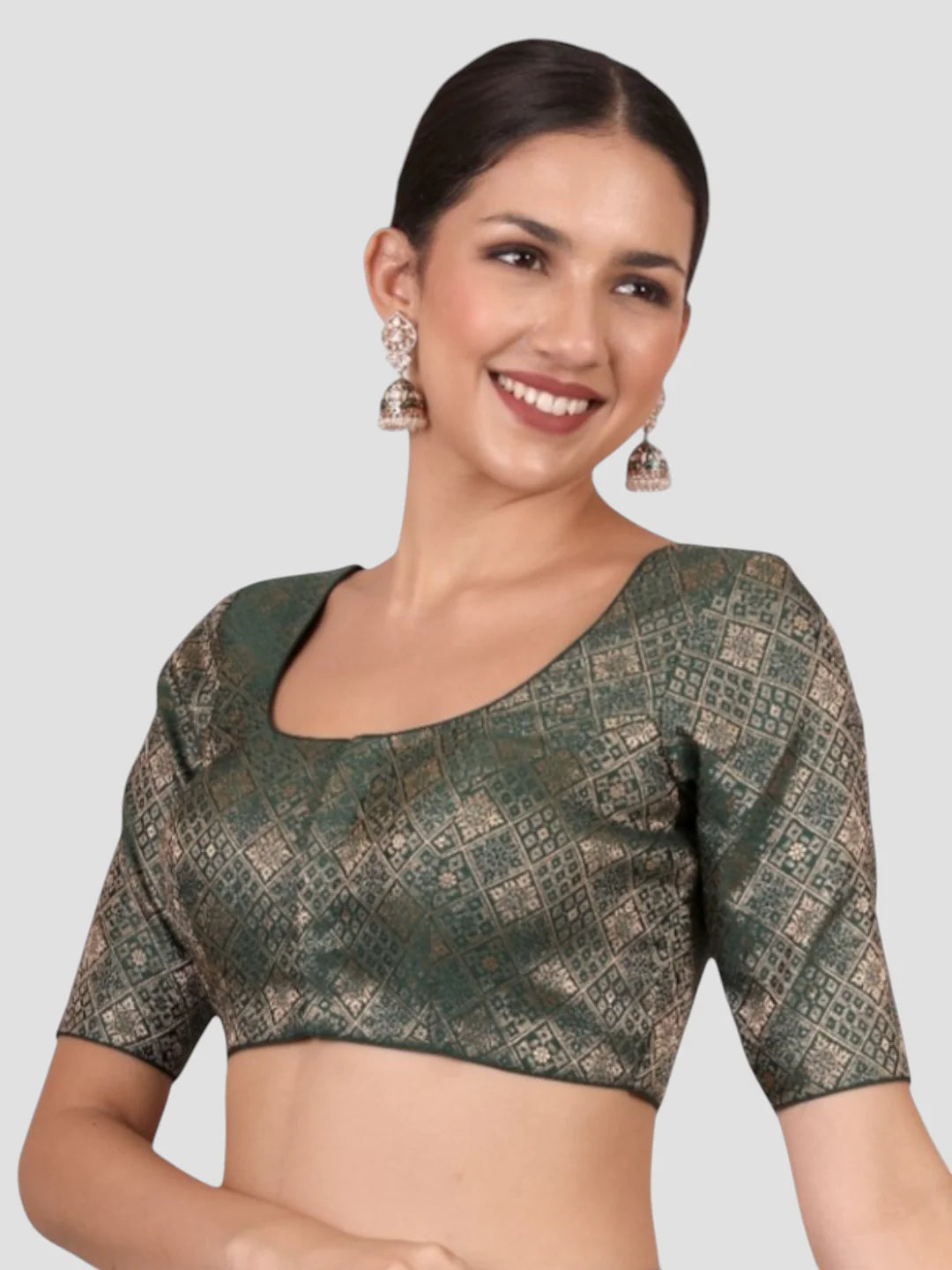 Bottle green Brocade Padded Readymade Saree Blouse