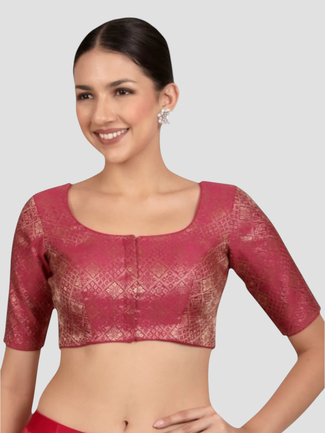 Magenta Brocade Padded Readymade Saree Blouse