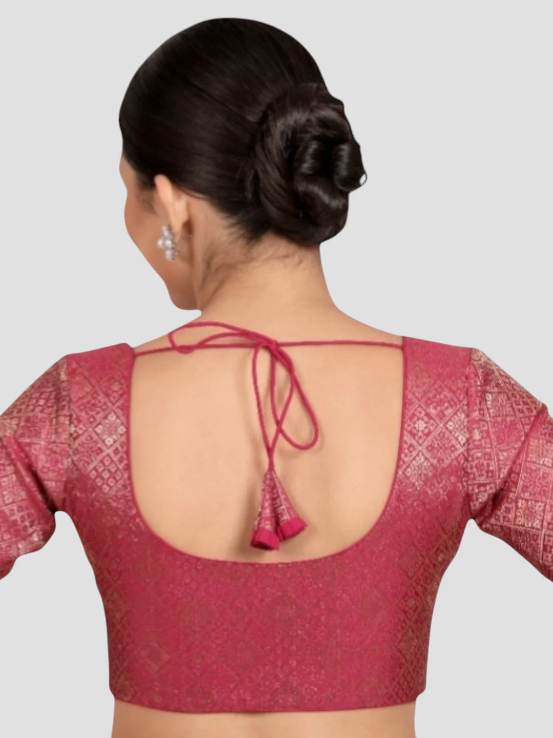 Magenta Brocade Padded Readymade Saree Blouse