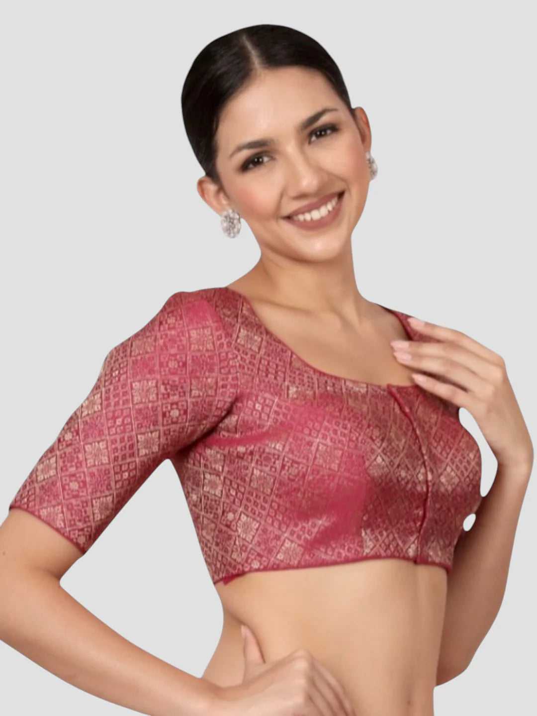 Magenta Brocade Padded Readymade Saree Blouse