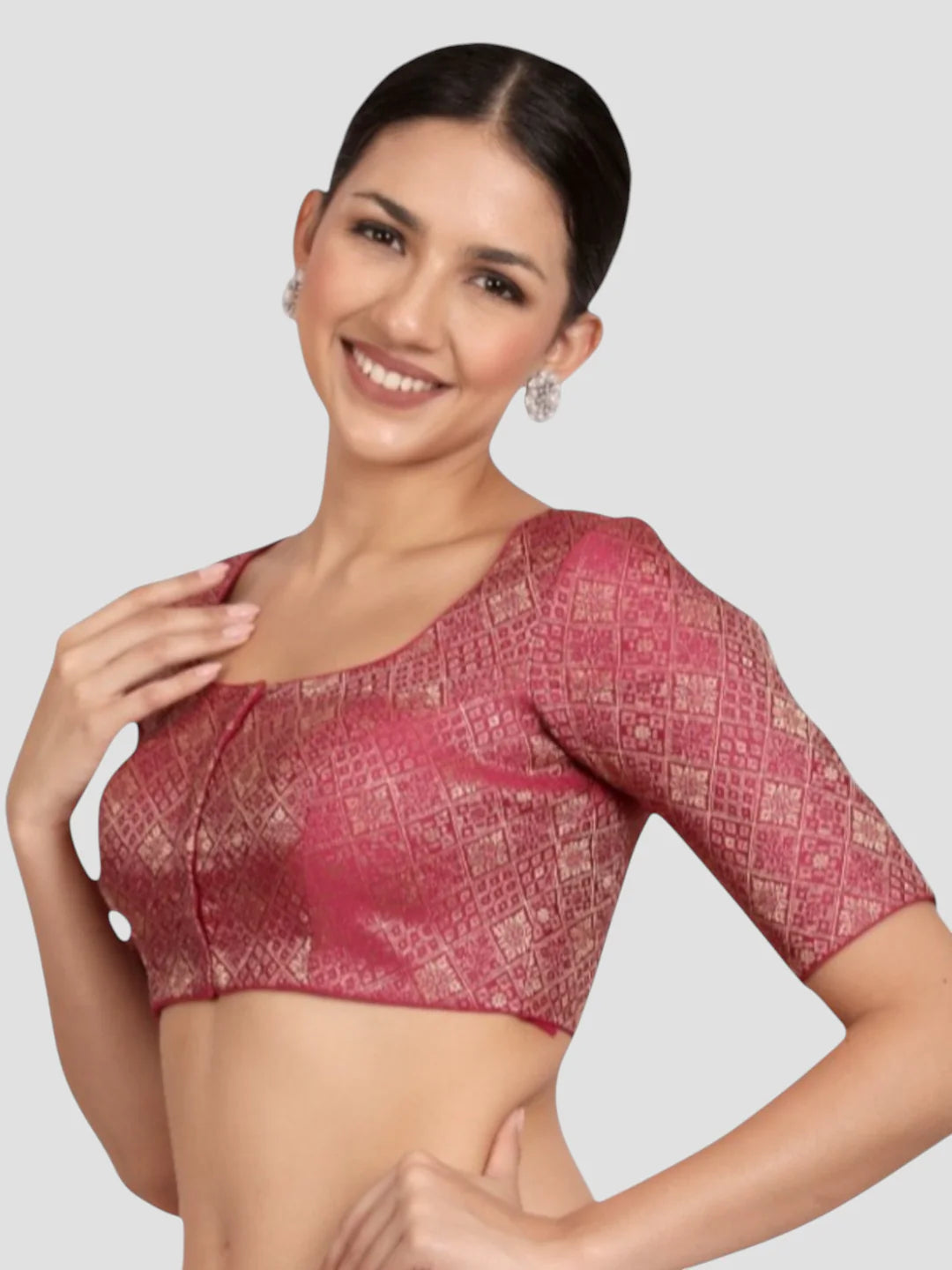Magenta Brocade Padded Readymade Saree Blouse