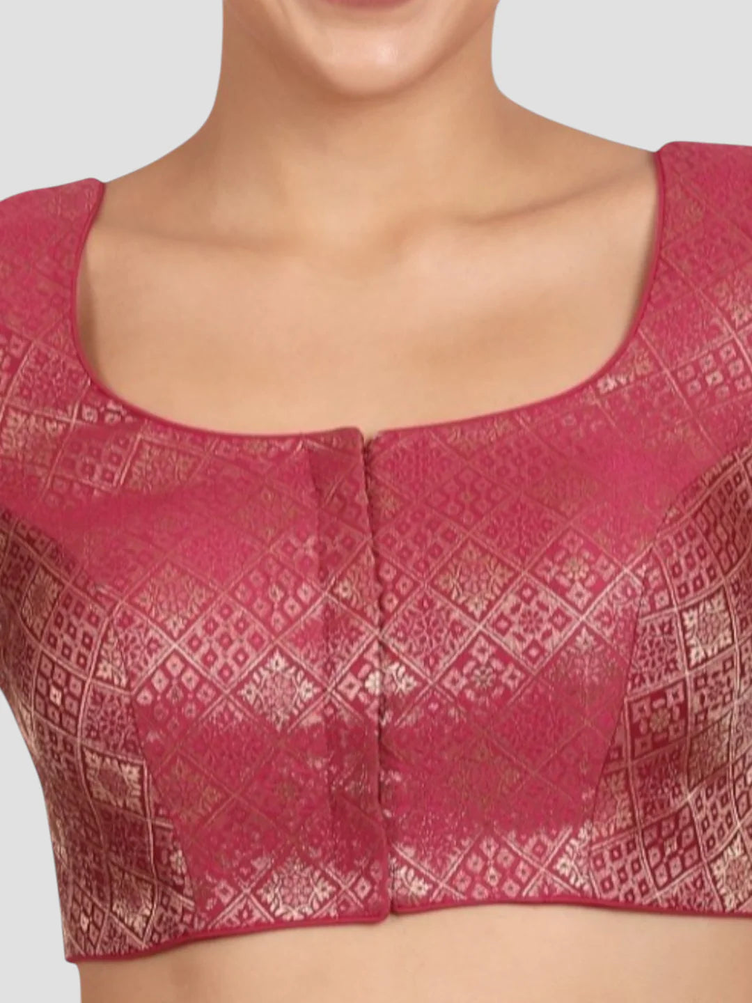 Magenta Brocade Padded Readymade Saree Blouse