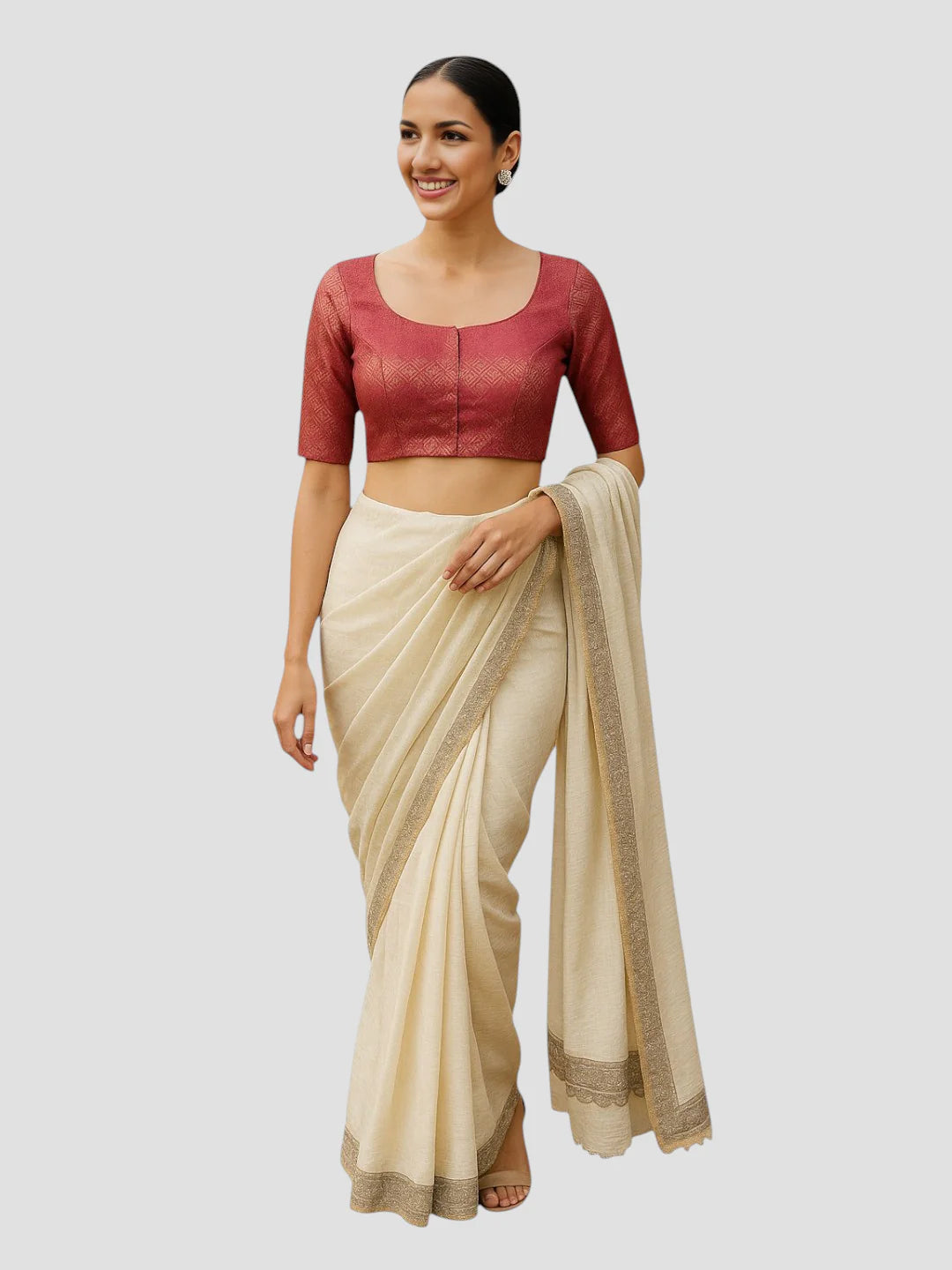 Magenta Brocade Padded Readymade Saree Blouse