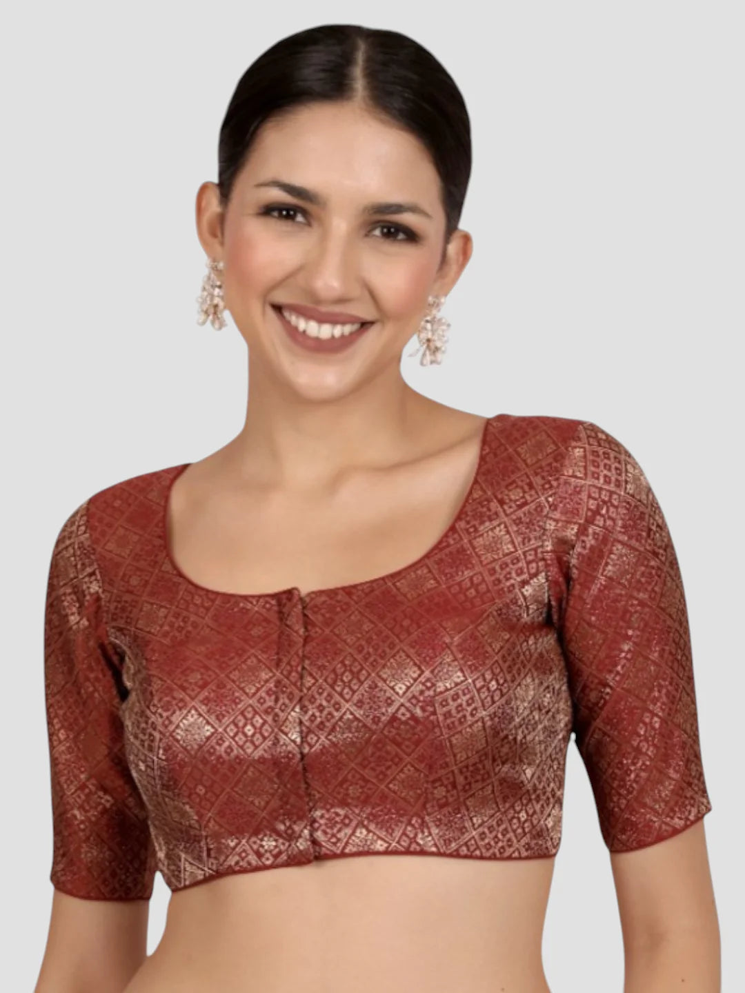Maroon Brocade Padded Readymade Saree Blouse