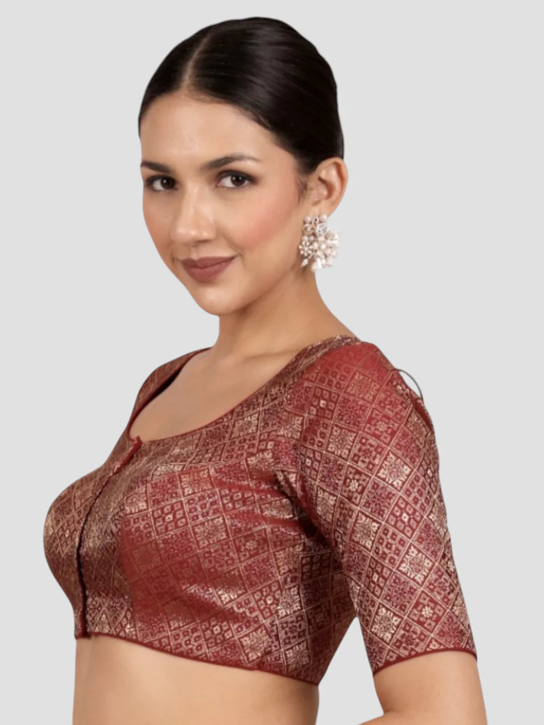 Maroon Brocade Padded Readymade Saree Blouse