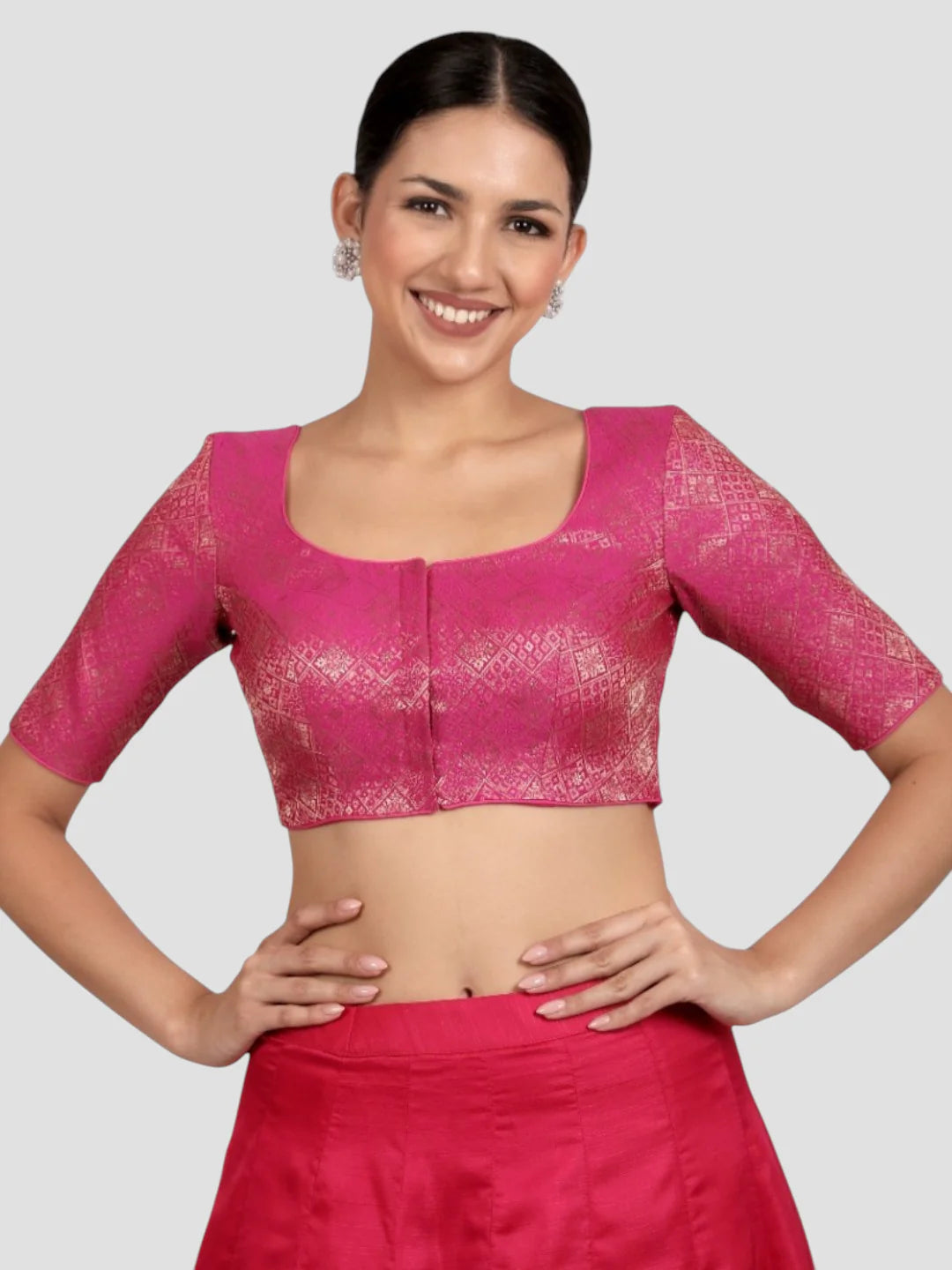 Rani Pink Brocade Padded Readymade Saree Blouse