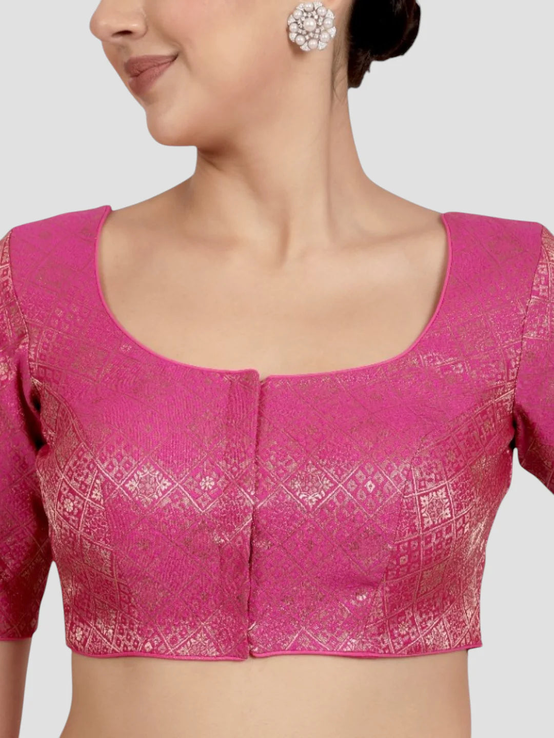 Rani Pink Brocade Padded Readymade Saree Blouse