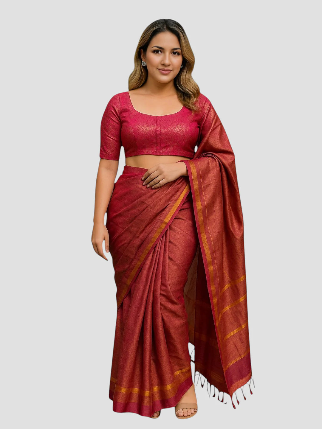 Rani Pink Brocade Padded Readymade Saree Blouse