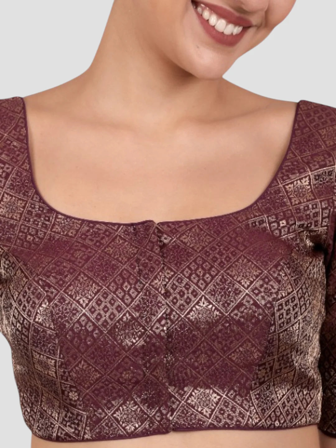 Wine Brocade Padded Readymade Saree Blouse