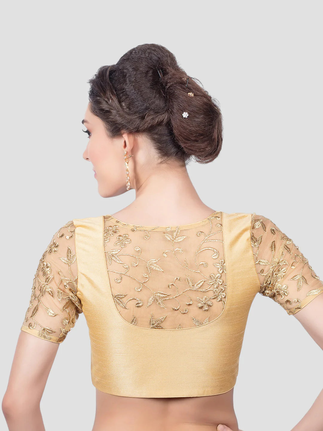 Gold Silk U Neck Half Sleeves Readymade Blouse