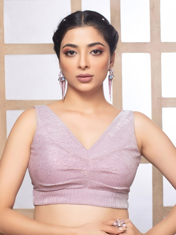 Lavender Crush Tissue V Neck Sleeveless Readymade Blouse