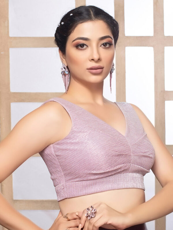 Lavender Crush Tissue V Neck Sleeveless Readymade Blouse