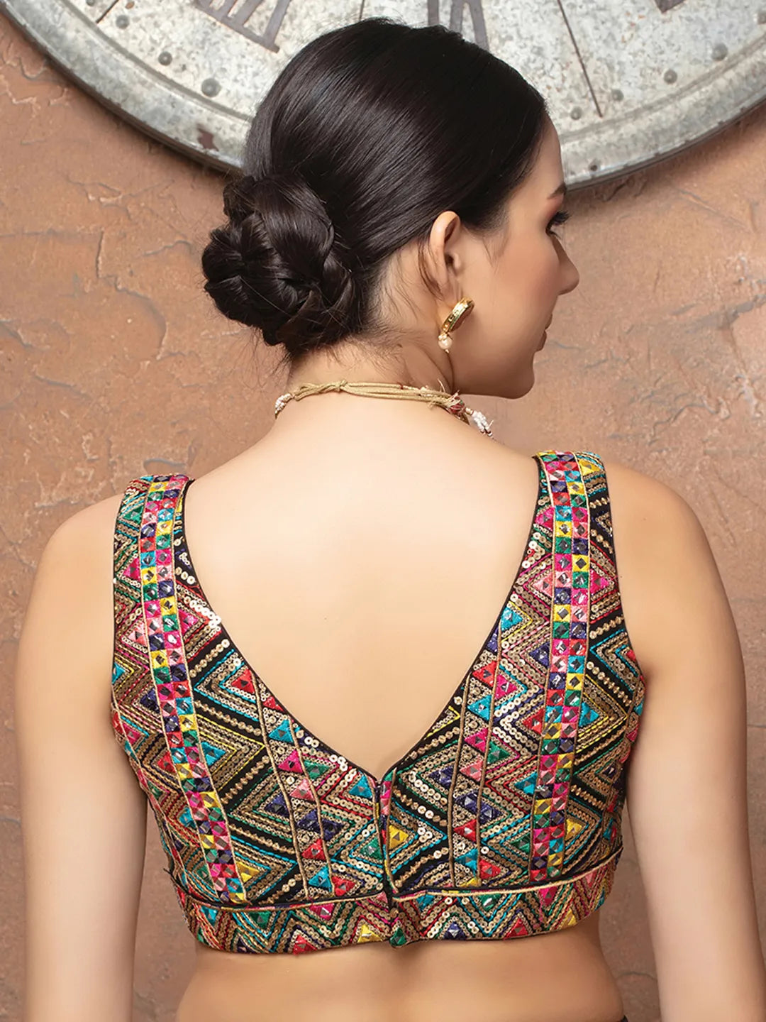 Multicolor Georgette V Neck Sleeveless Readymade Blouse