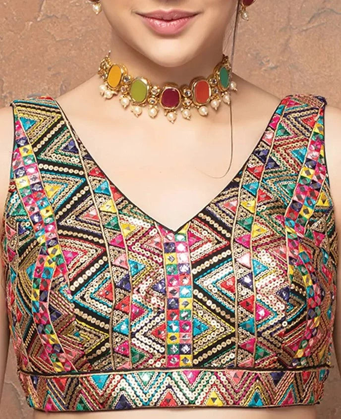 Multicolor Georgette V Neck Sleeveless Readymade Blouse