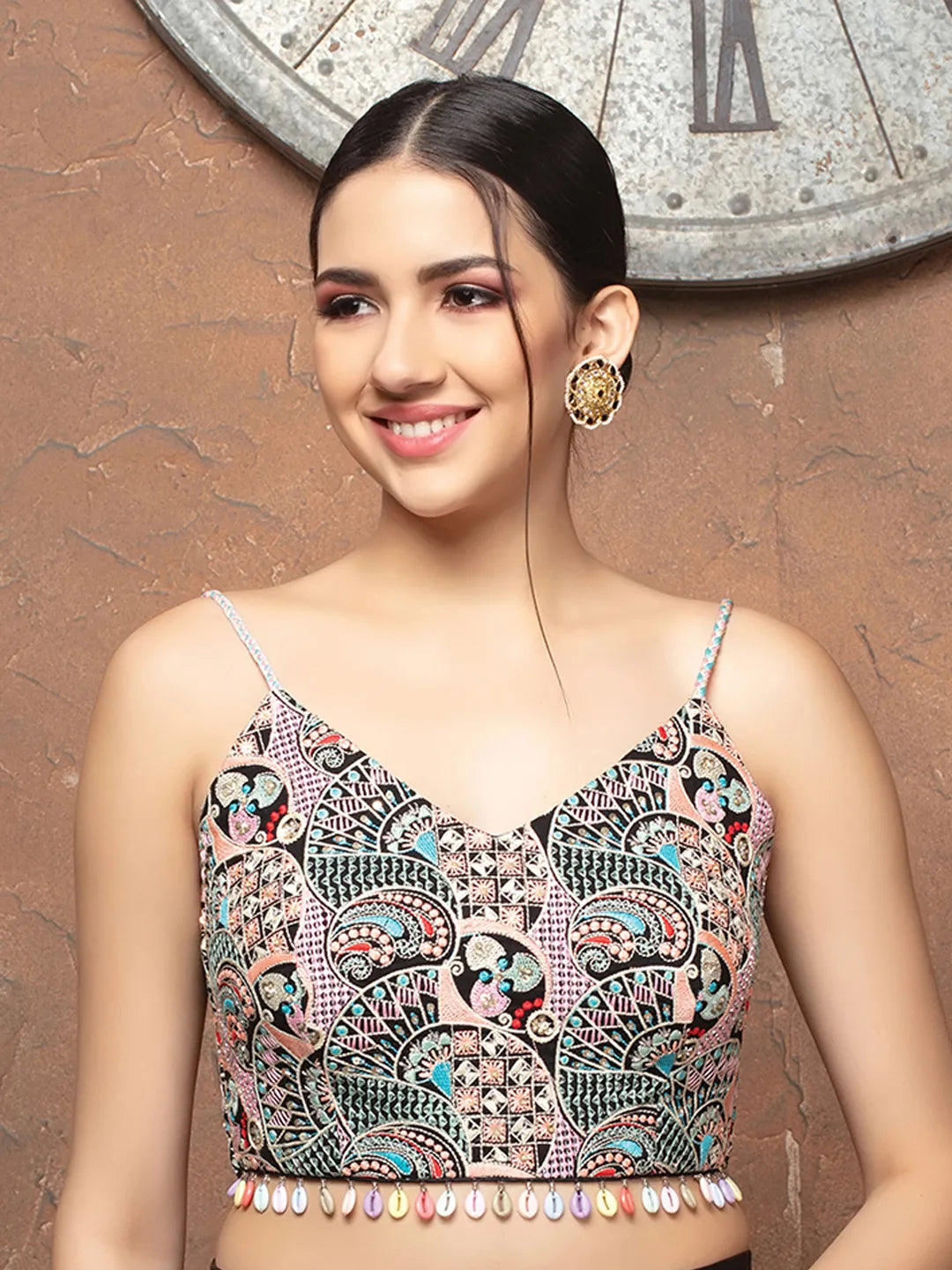 Multicolor Cotton V Neck Sleeveless Readymade Blouse