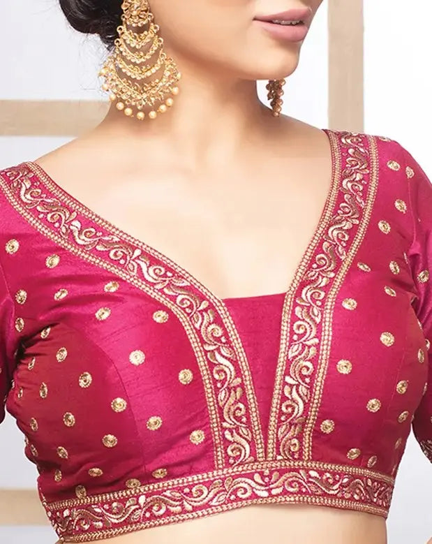 Rani Pink Silk V Neck Half Sleeves Readymade Blouse